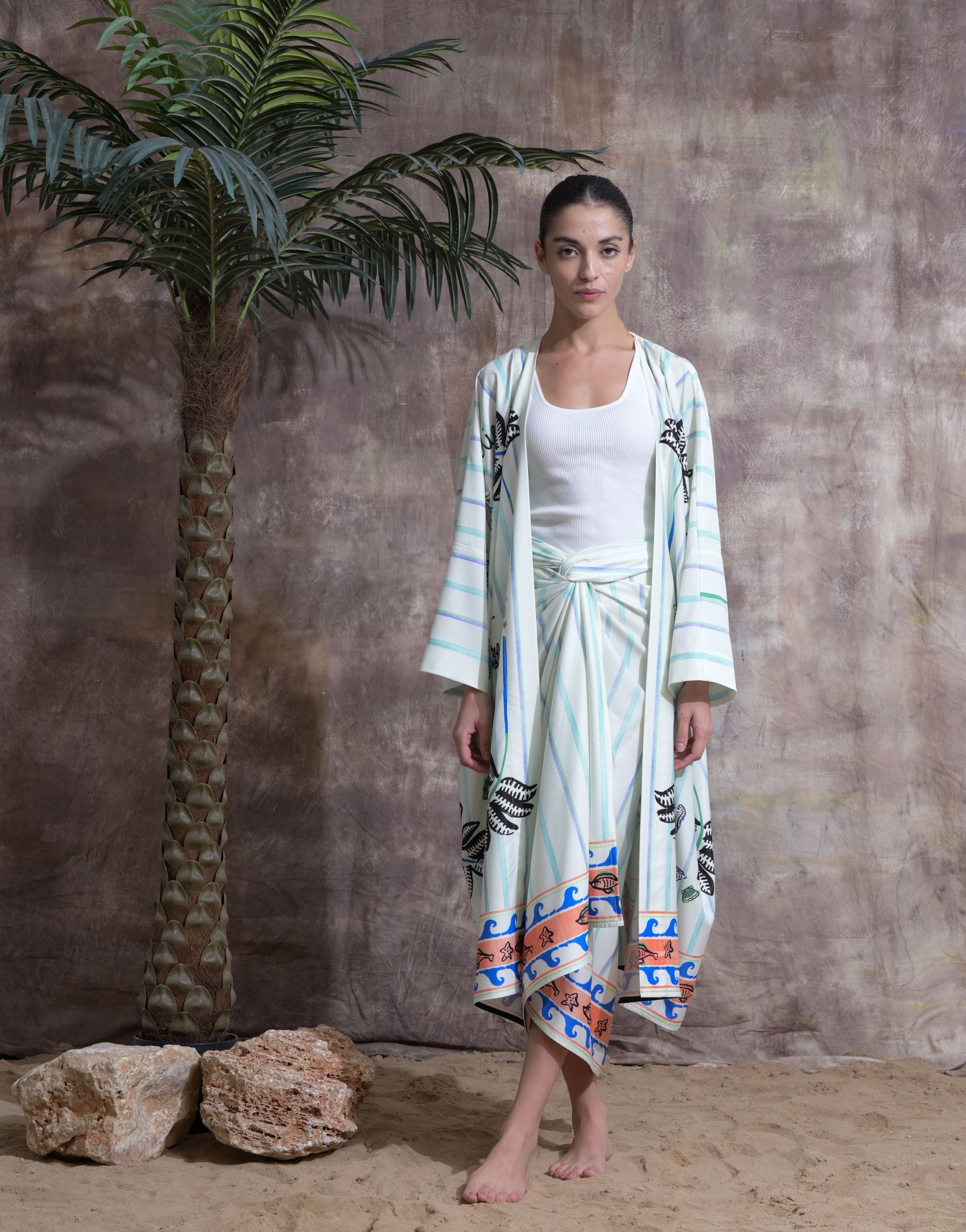 Crepe Print Wrap Set - Look 06