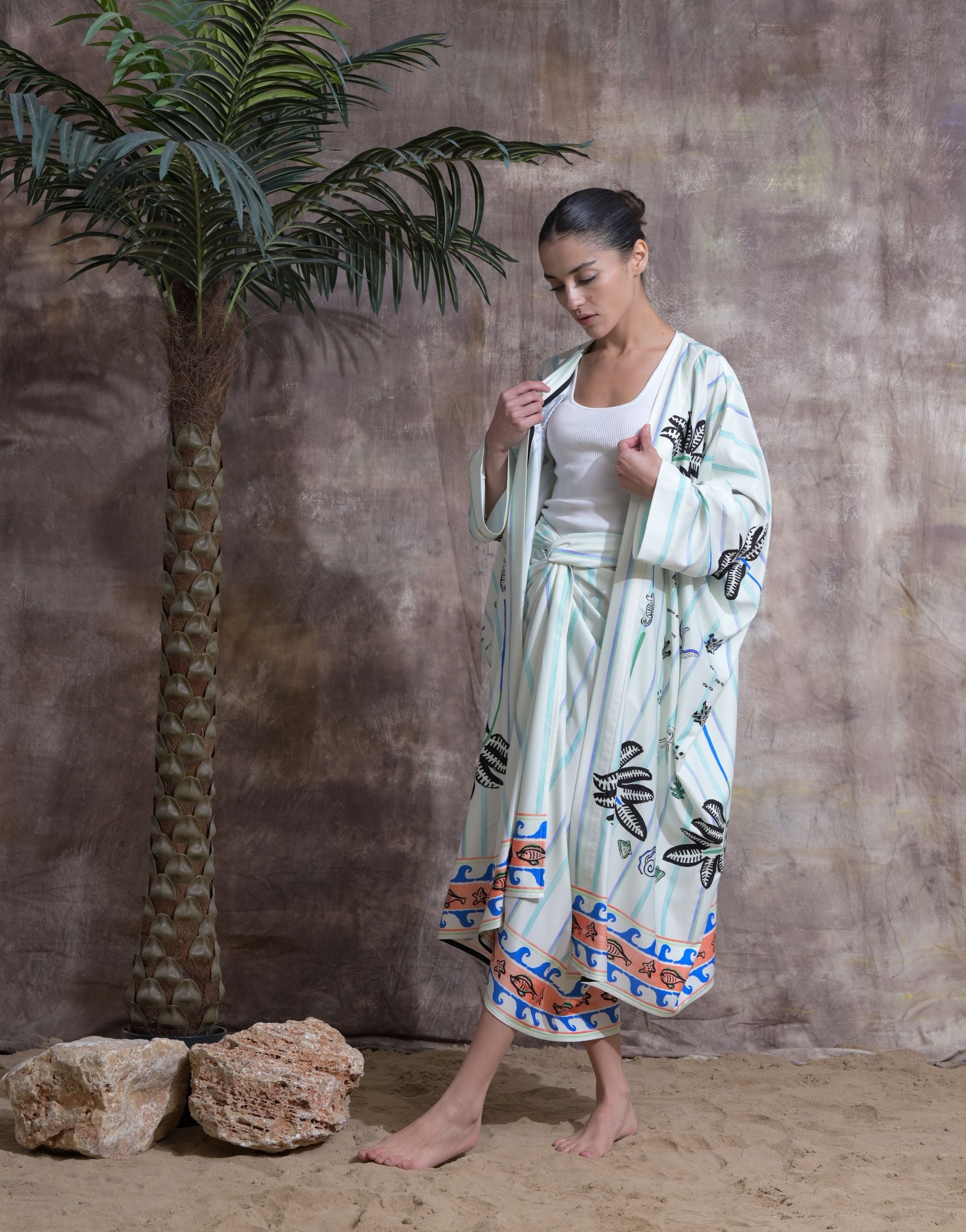 Crepe Print Wrap Set - Look 06