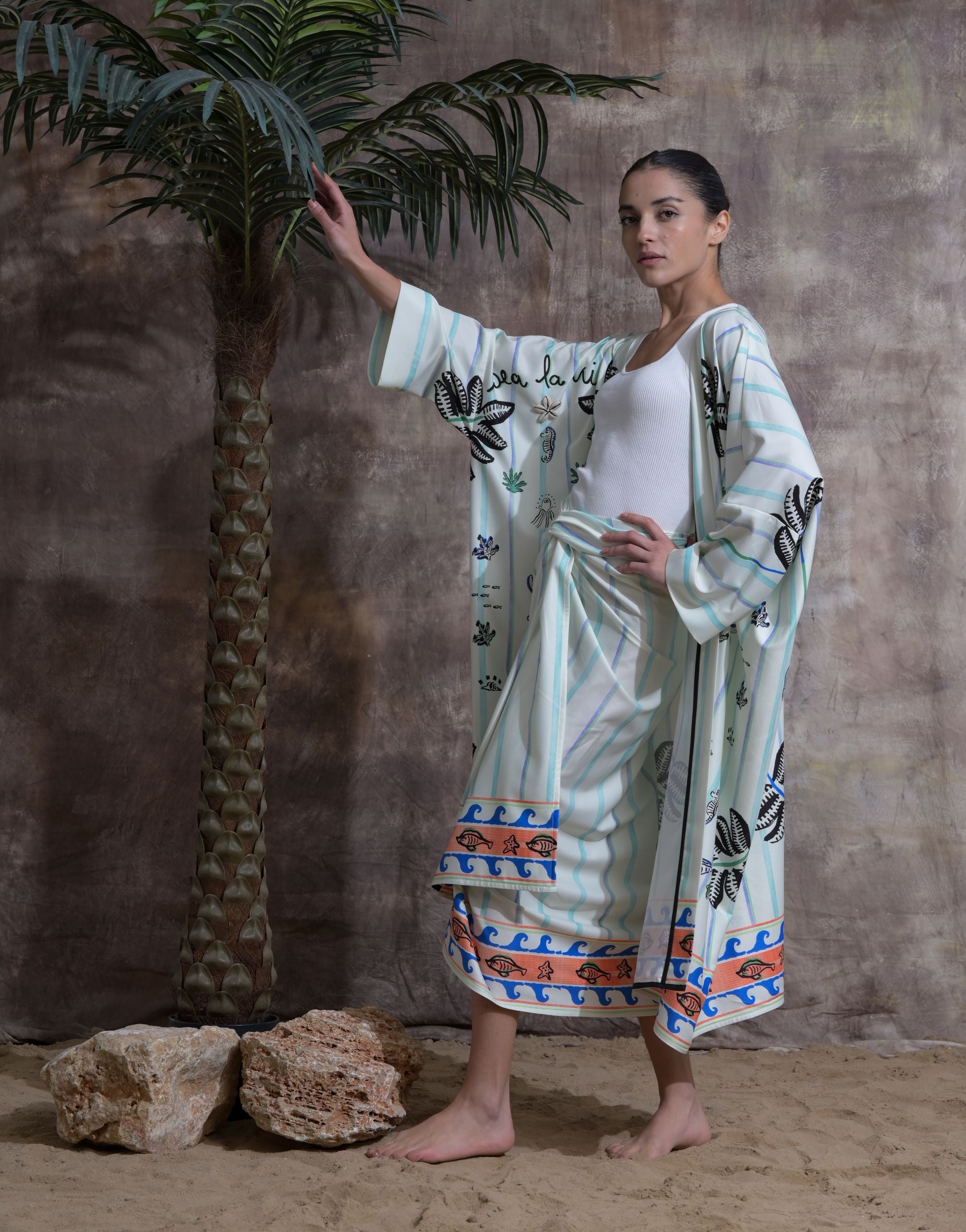 Crepe Print Wrap Set - Look 06